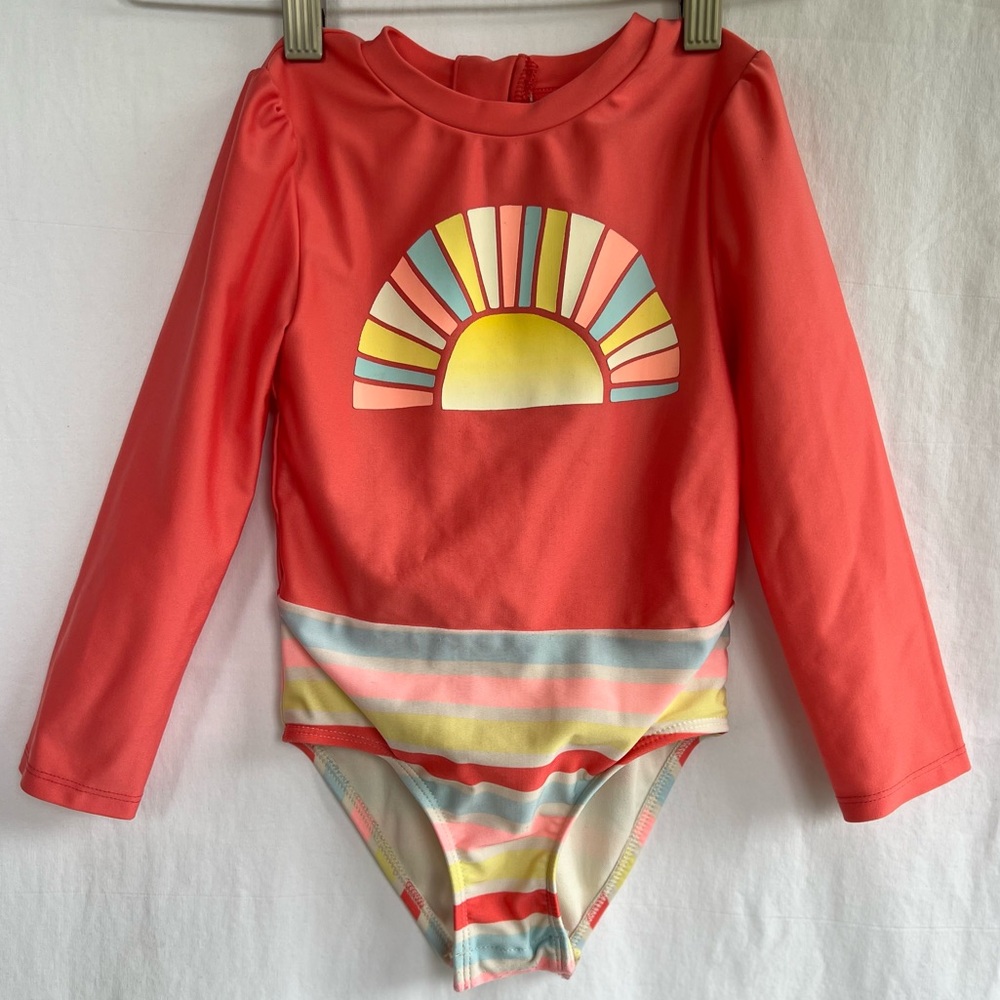 Cat & Jack Swimsuit | 4T | Sunburst Design on Coral with Stripes